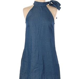 Pfeiffer | Blue Cotton Trapeze Dress with Neck Tie